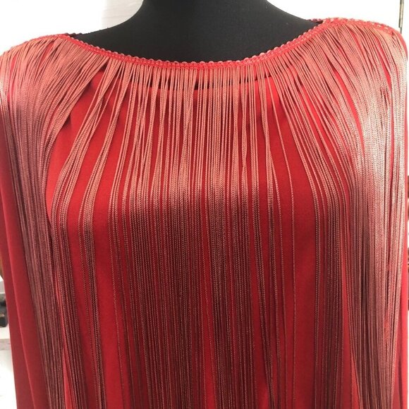 Vintage rare 70s Red Fringe 20s Flapper style elegant Cocktail Dress Sz L - Picture 6 of 13